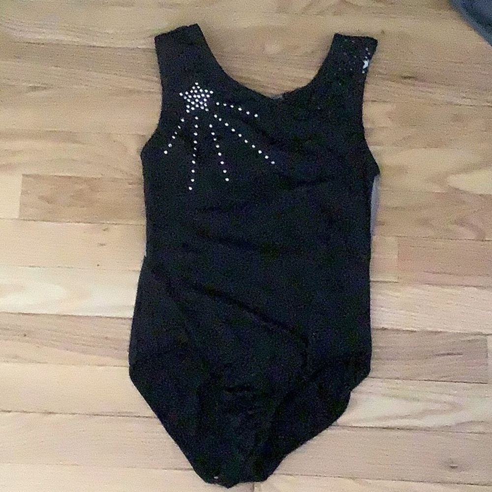 “More Than Magic” black and silver gymnastics/dance leotard